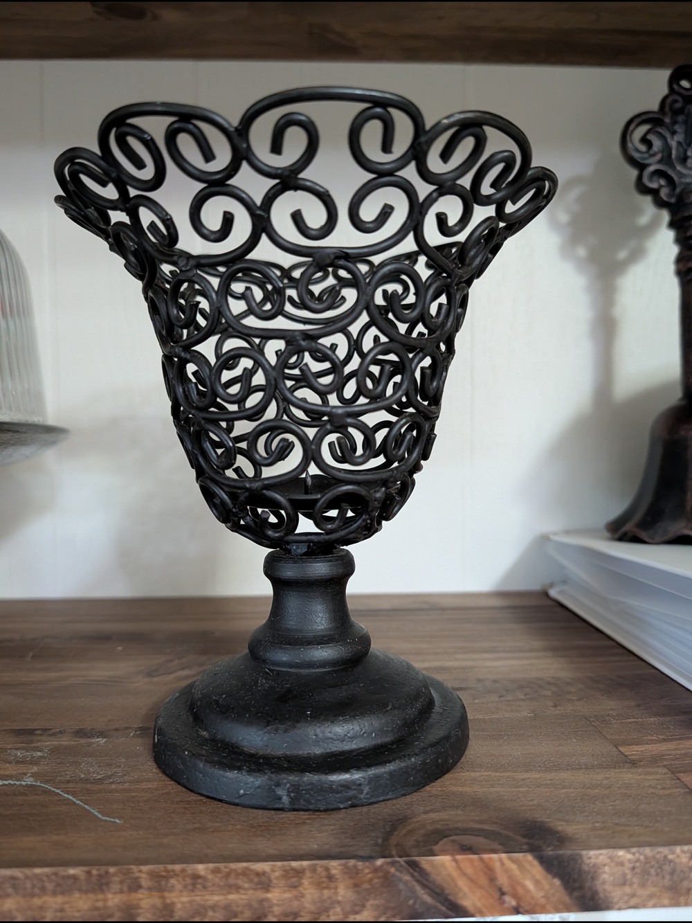 Black Scrollwork Metal Decorative Vase - Unbranded